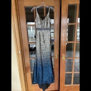 sparkly silver/blue ombré prom dress